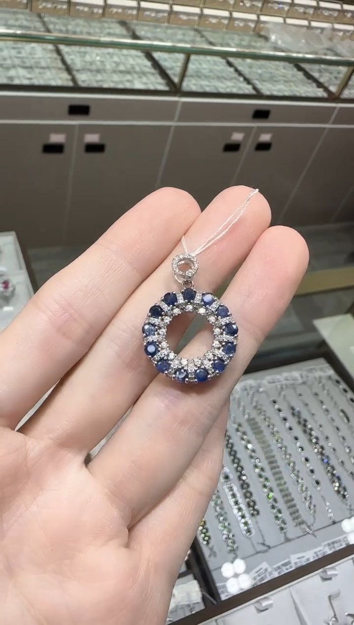 【闪购商品】蓝宝石颈饰银S925镶嵌22mm甜甜圈