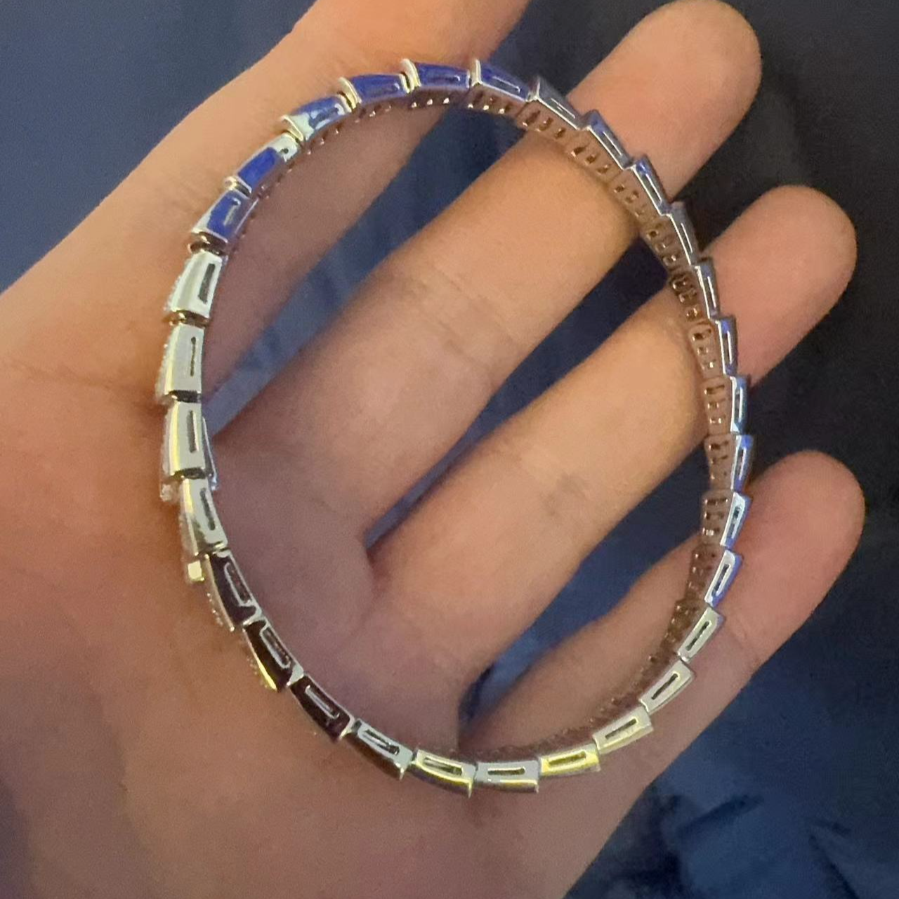 925银莫桑石手镯 大蛇手轻奢时尚时尚百搭欧美925银大蛇手镯