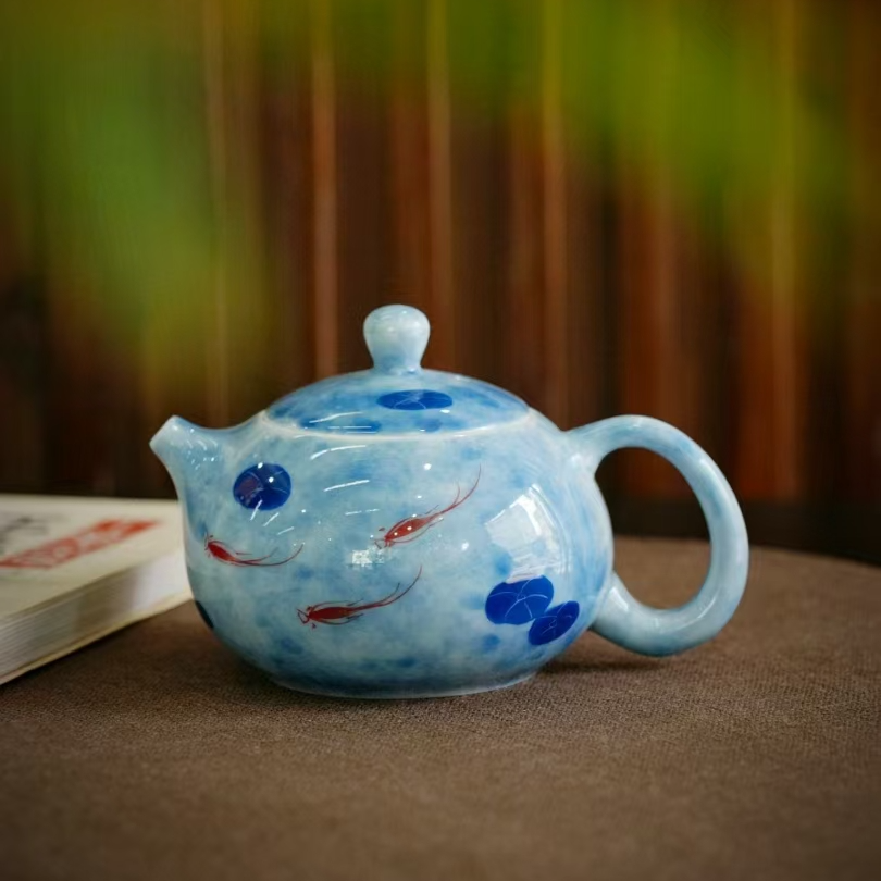 爱莲说纯手绘釉下彩点墨新品典雅陶瓷茶具茶壶西施壶（容量200ml）