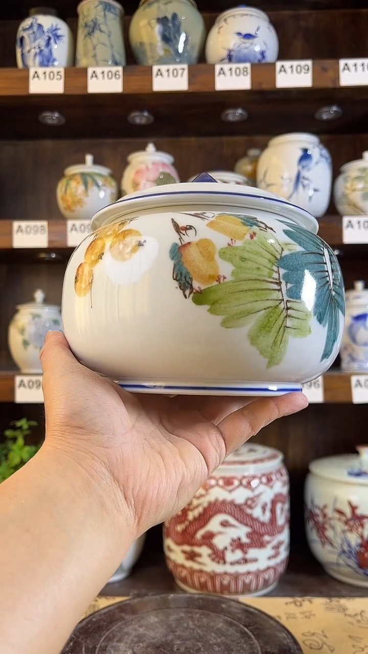 纯手工手绘芭蕉硕果储物罐（微瑕