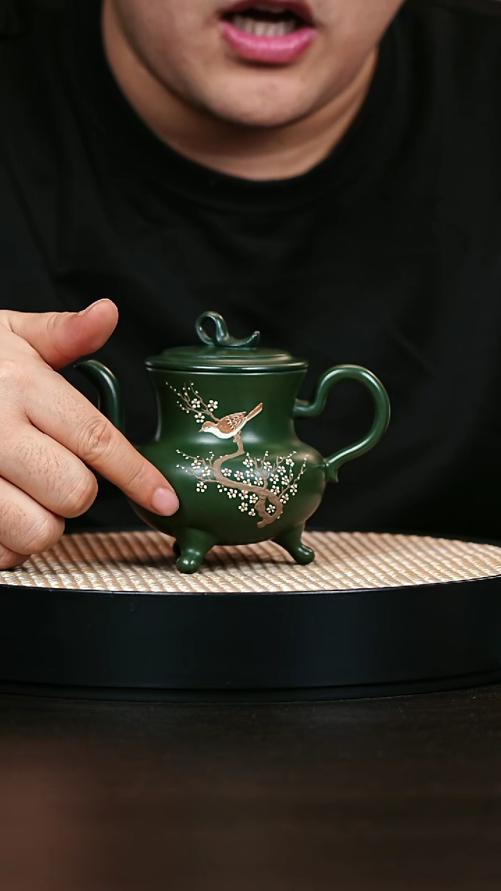 茶壶紫砂三足 绿泥