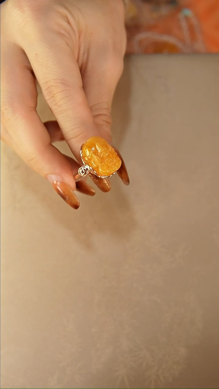 【闪购商品】琥珀戒指银S925镶嵌戒指