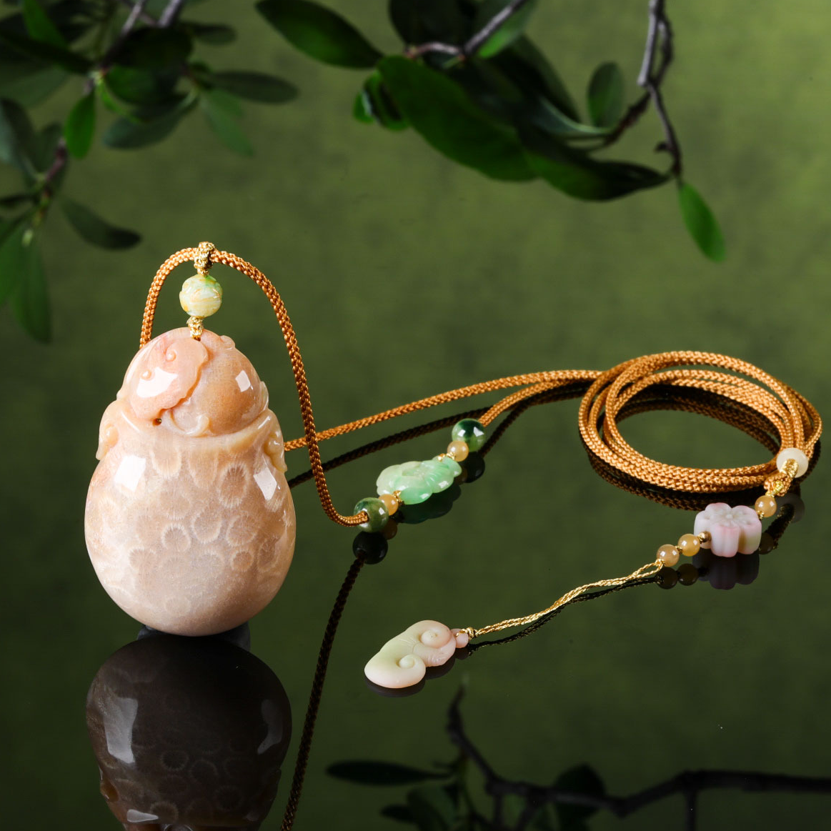 【意婵】《远木清》“大超值”天然珊瑚玉项链翡翠和田玉盐源-915928