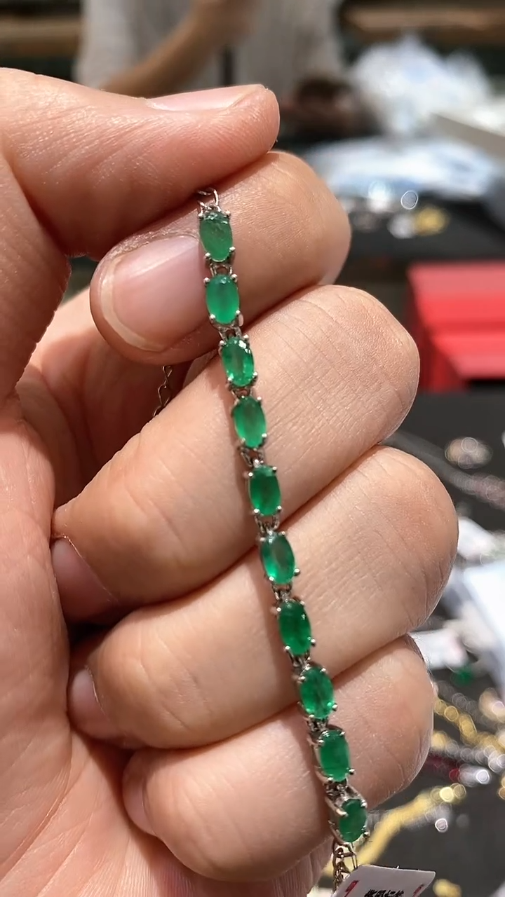 【闪购商品】祖母绿手链银S925镶嵌手链