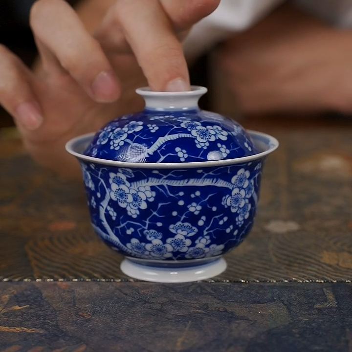 窑望青花冰梅盖碗