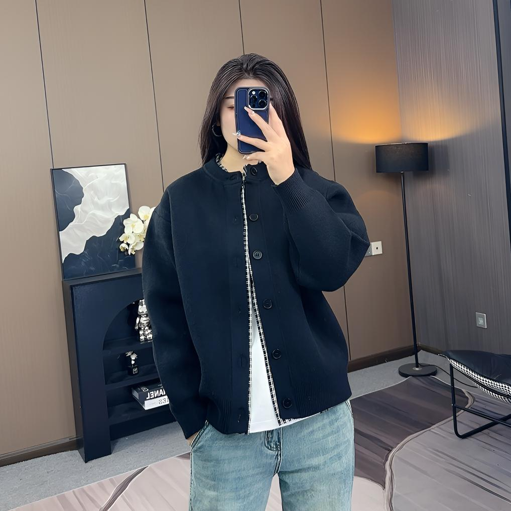 秋季新款男士老钱风假两件排扣开衫毛衣纯色慵懒风针织开衫外套