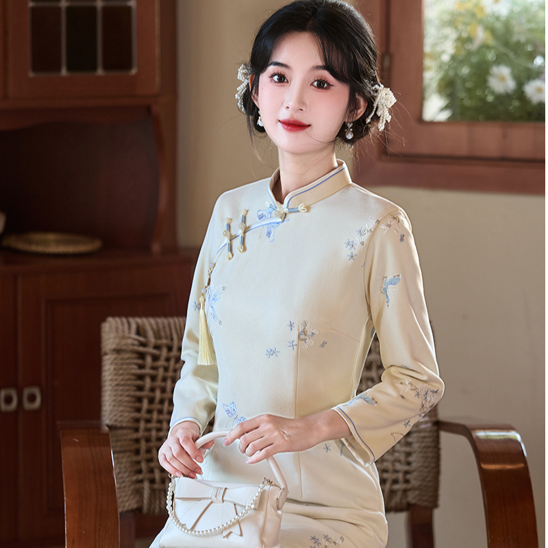 绝美气质七分袖旗袍2025新款新中式改良少女修身显瘦连衣裙长款