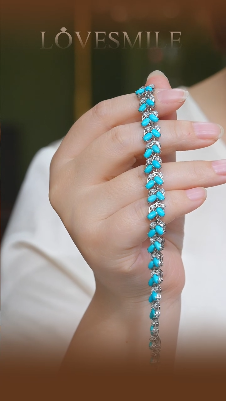 银S925镶嵌绿松石手链086