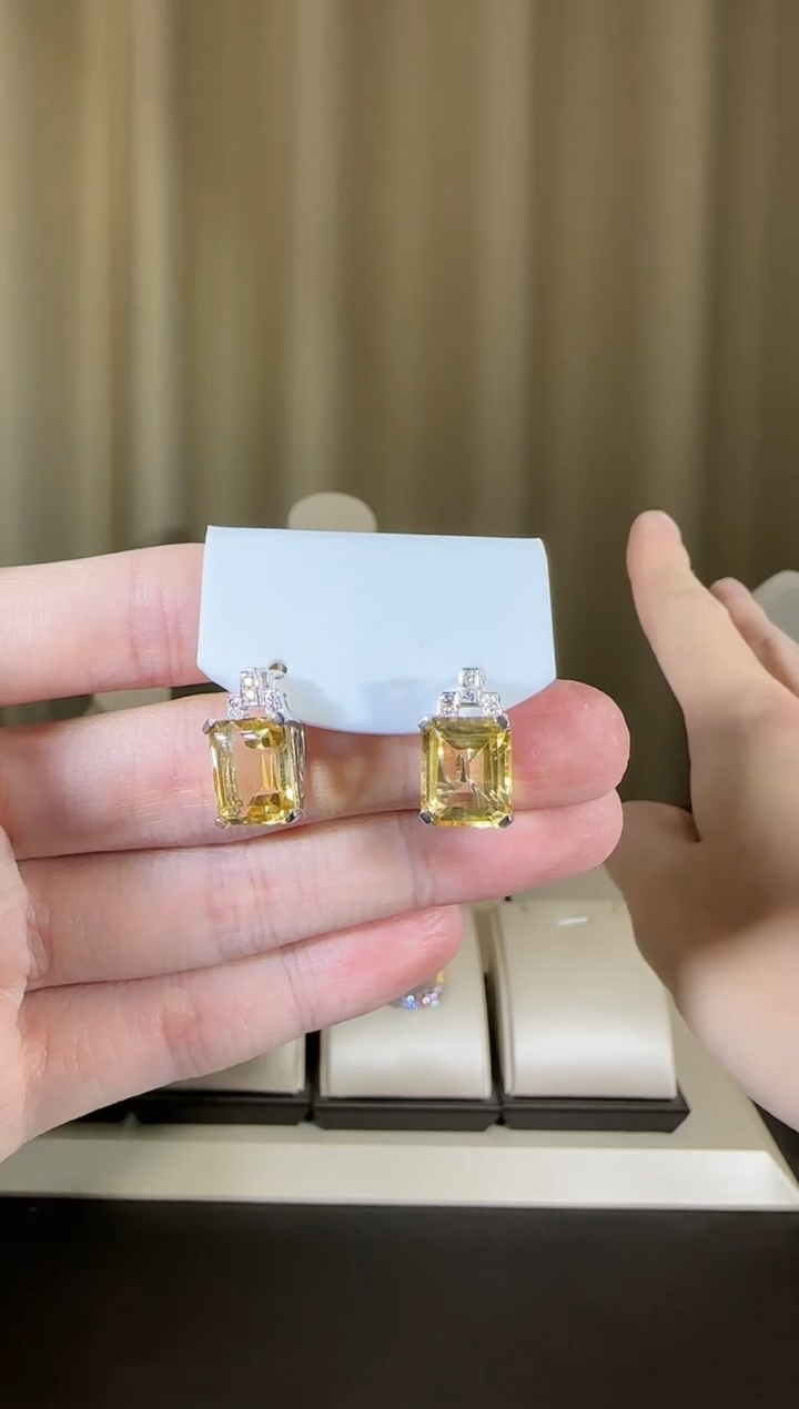 【闪购商品】黄晶耳饰银S925镶嵌设计款