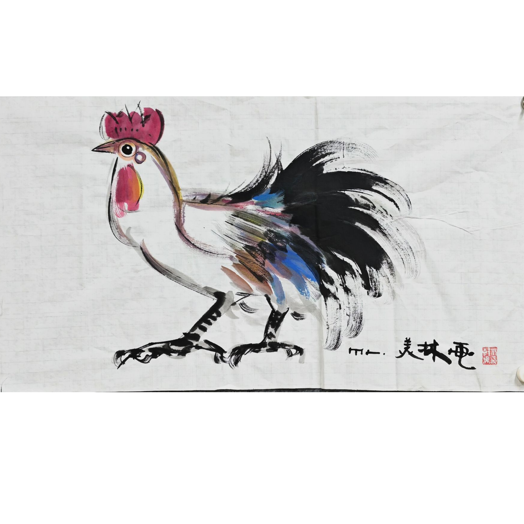 韩美林款 鸡画芯 100×50