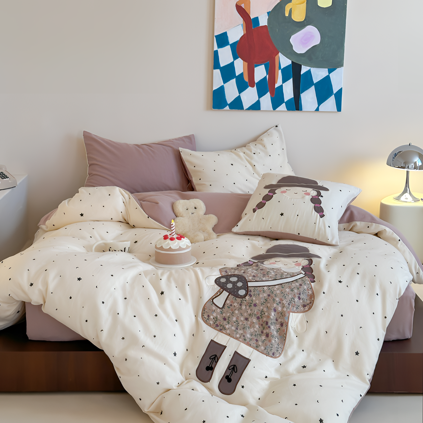 轻闲 | 蓝帽子女孩   全棉A类双层纱印花贴布绣三件四件套床品