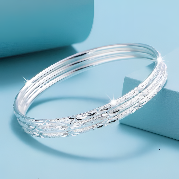 足银手镯 三生三世满天星足银实心闭口手镯送女友朋友礼物甜美