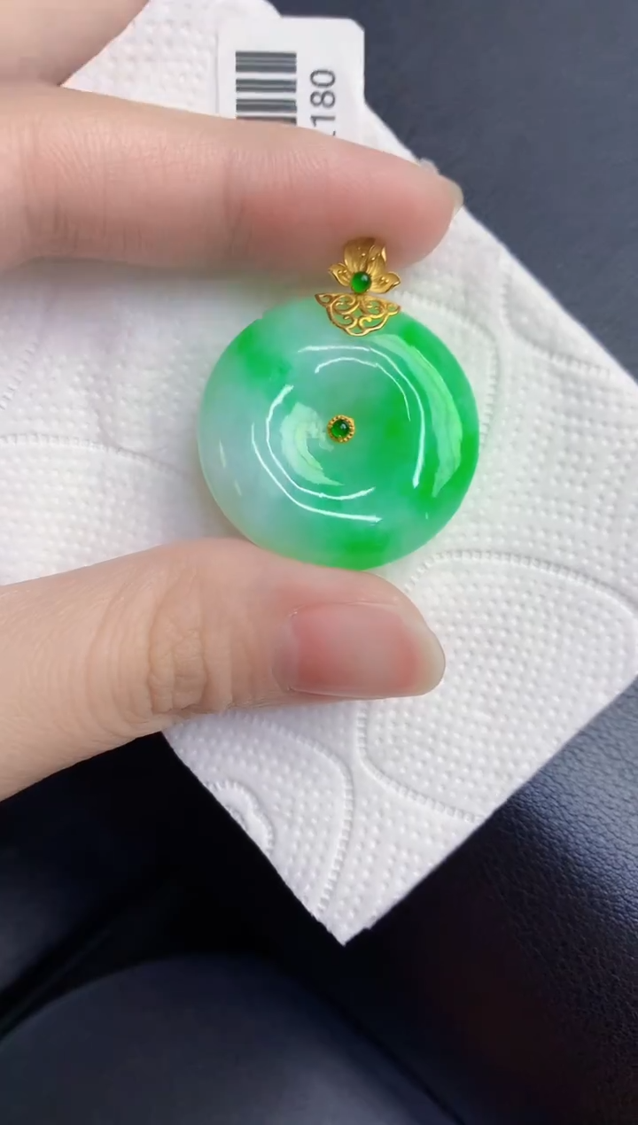 颈饰18K金镶嵌翡翠天然翡翠缅甸A货