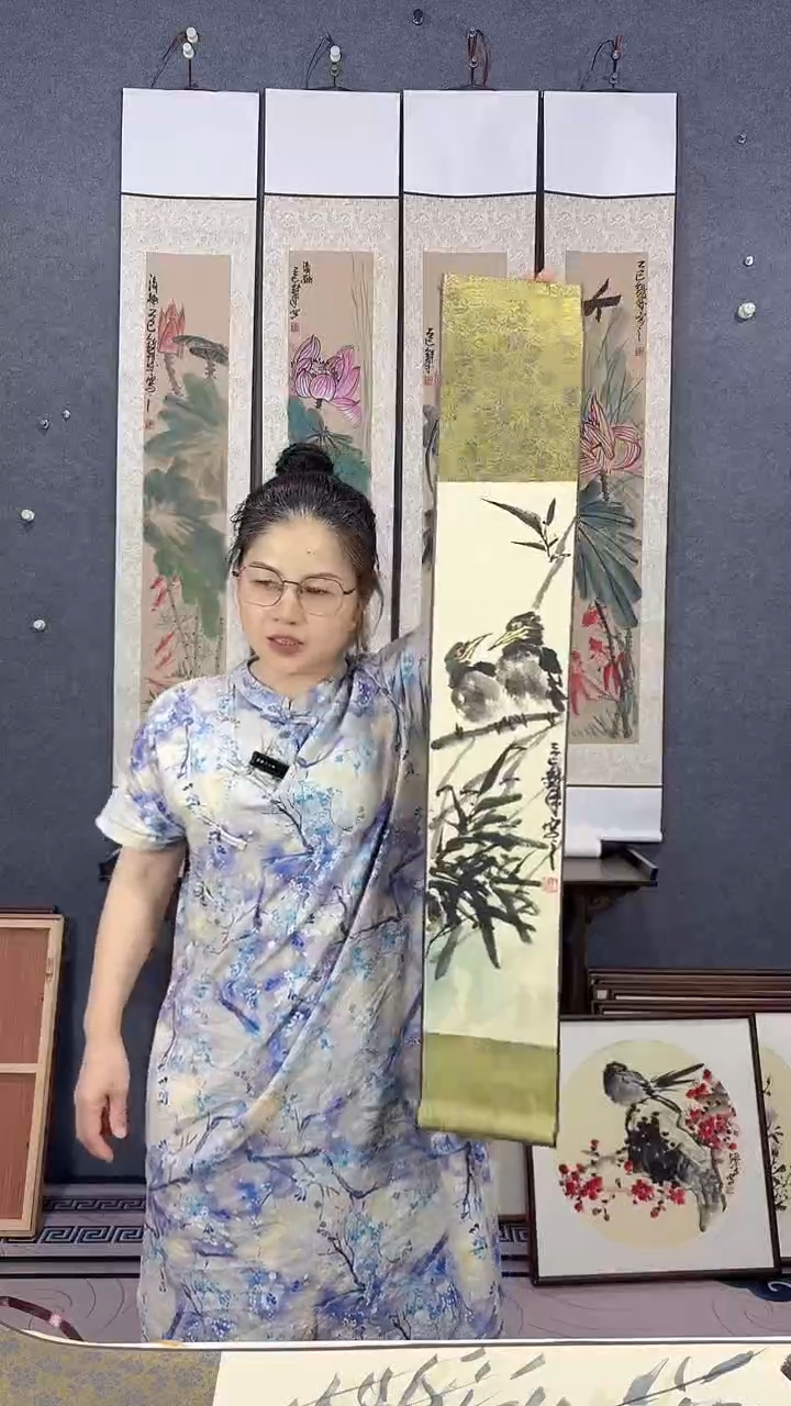 国画90*15吴铁成手绘卷轴