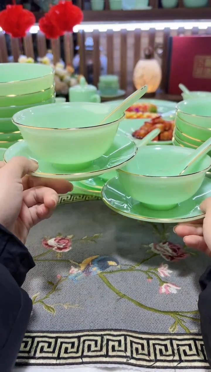 玉瓷  三件套碟碗勺2套