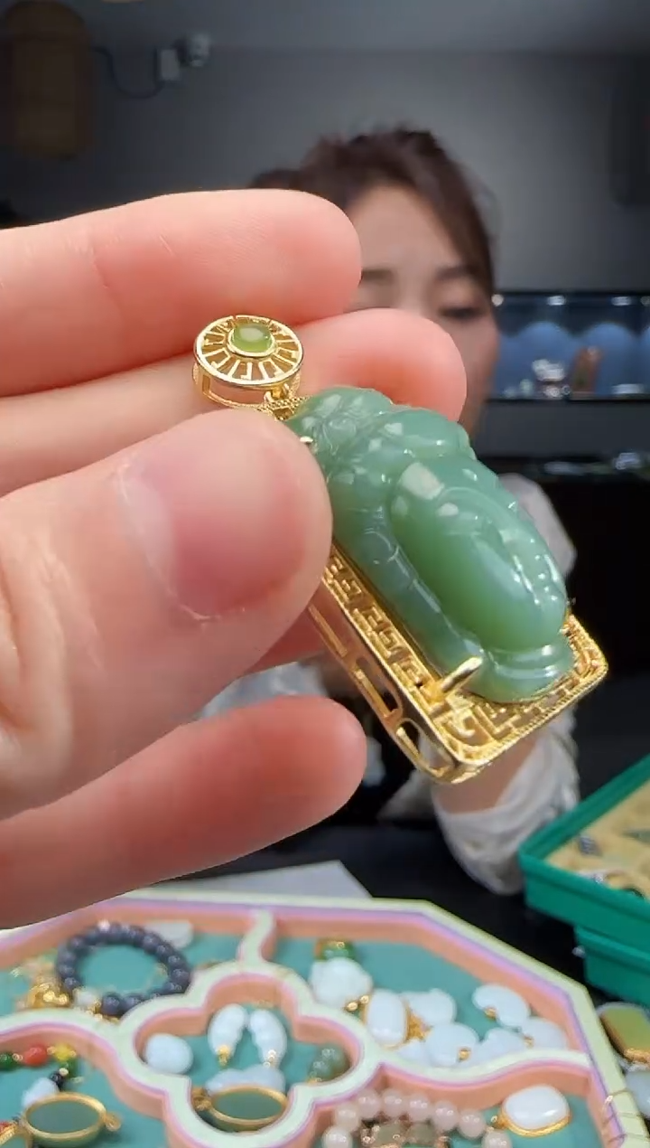 和田玉银S925镶嵌吊坠(不含链)1