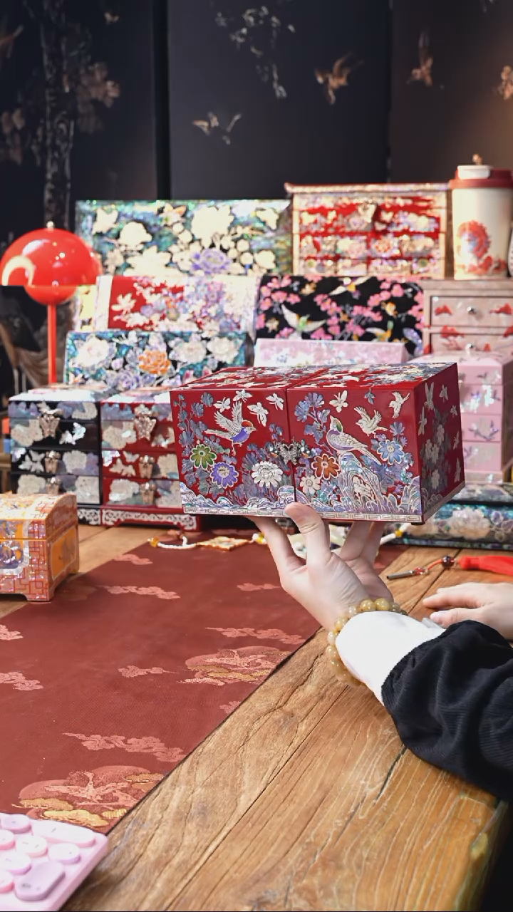 【闪购商品】瓷片瓷片螺钿工艺香椿木首饰盒