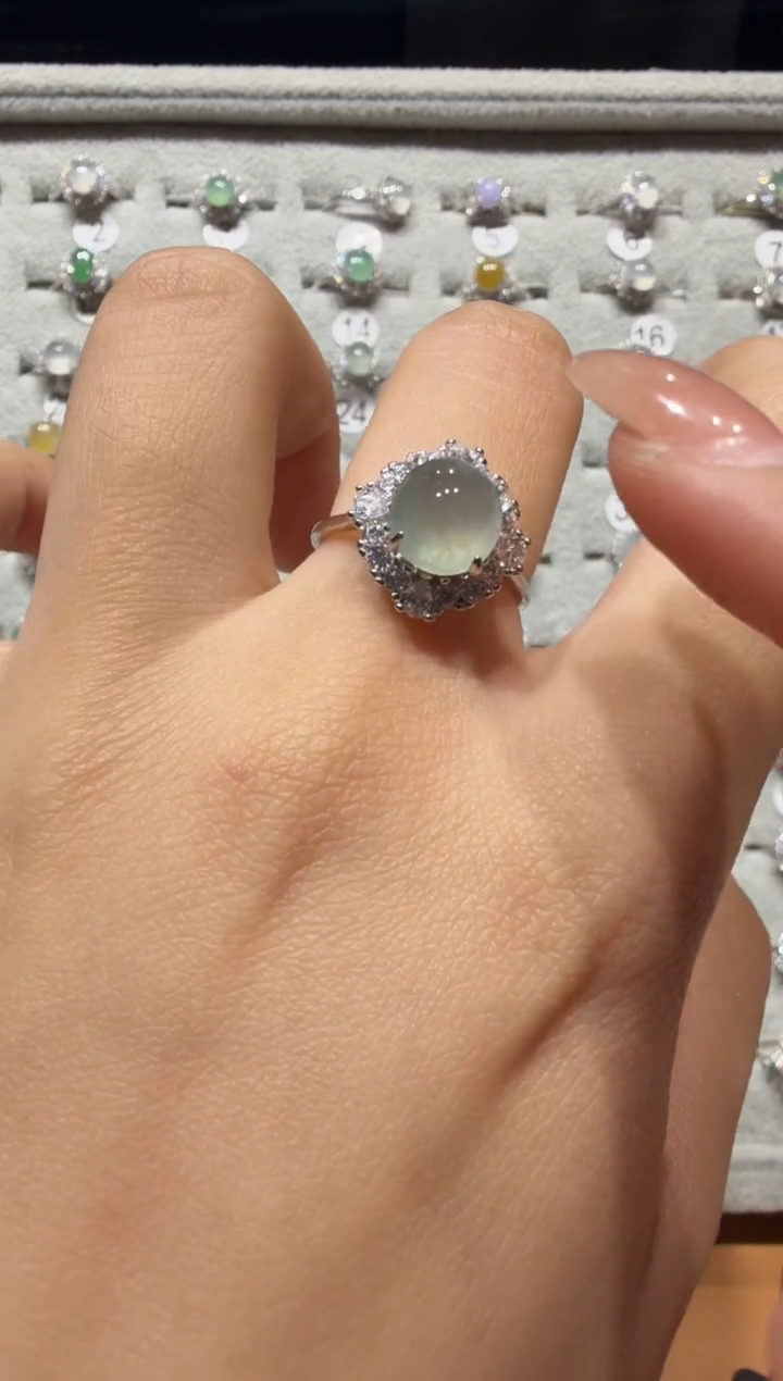 银S925镶嵌戒指翡翠925银镶缅甸A货翡翠戒指