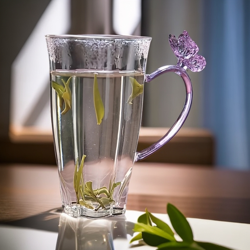 蝴蝶绿茶杯高档精致个人专用耐高温防炸裂玻璃水杯