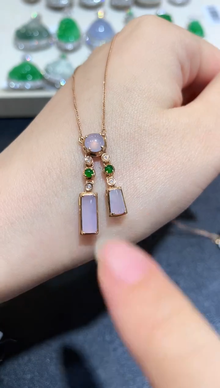 【闪购商品】翡翠颈饰18K金镶嵌C9   紫货有色差