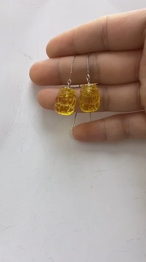 【闪购商品】琥珀裸石银S925镶嵌琥珀耳线