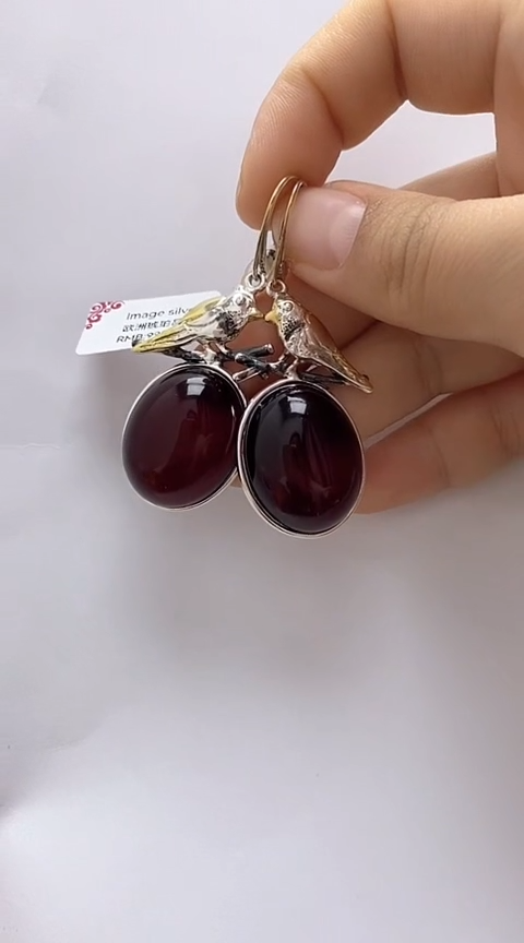 【闪购商品】琥珀裸石银S925镶嵌血珀耳坠