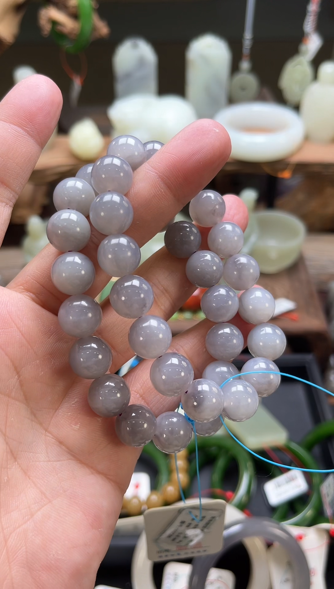 【闪购商品】和田玉手串未镶嵌卡12青海烟紫 圆珠 多样性发一