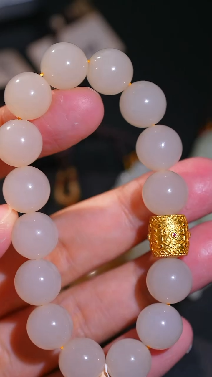 银S925镀金镶嵌手串和田玉15多样性发一