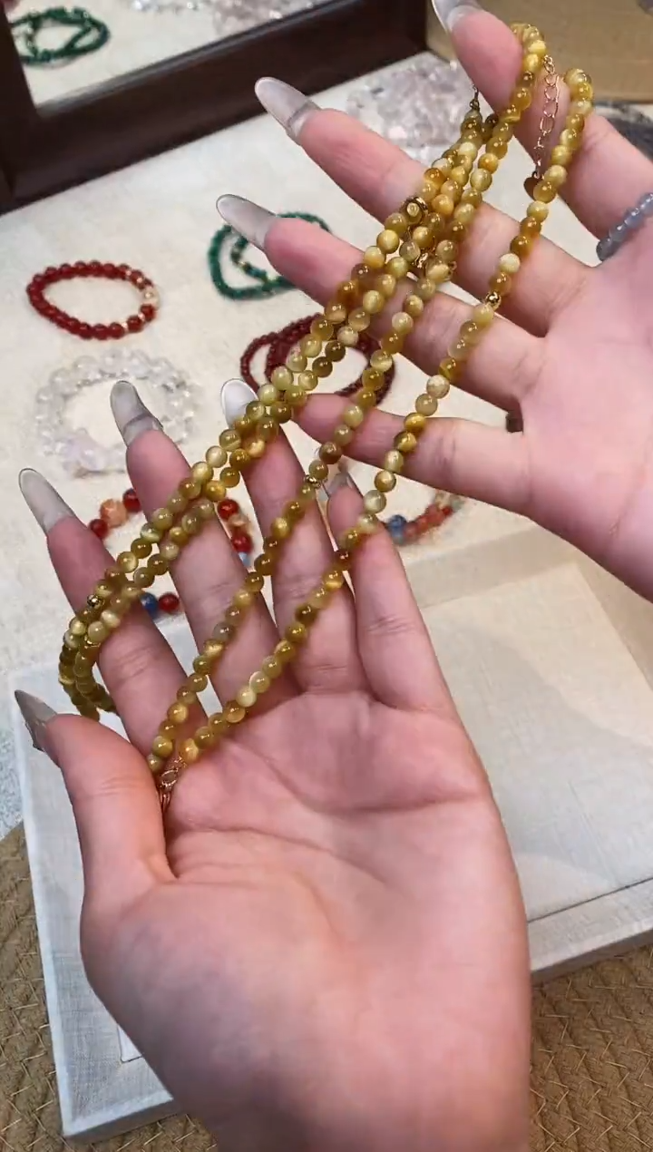 合金手链水晶《财富小猫》金虎眼设计款手串三圈4-5mm多样性发一