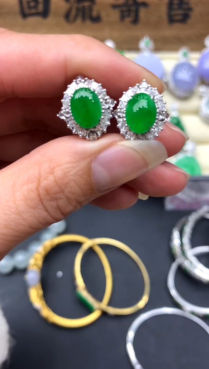 【闪购商品】翡翠耳饰18K金镶嵌518-中国好珍宝