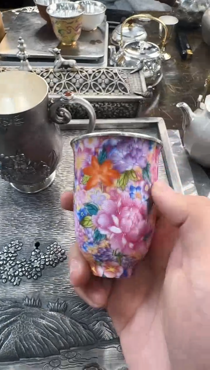 【闪购商品】足银999精工提梁百花主人杯