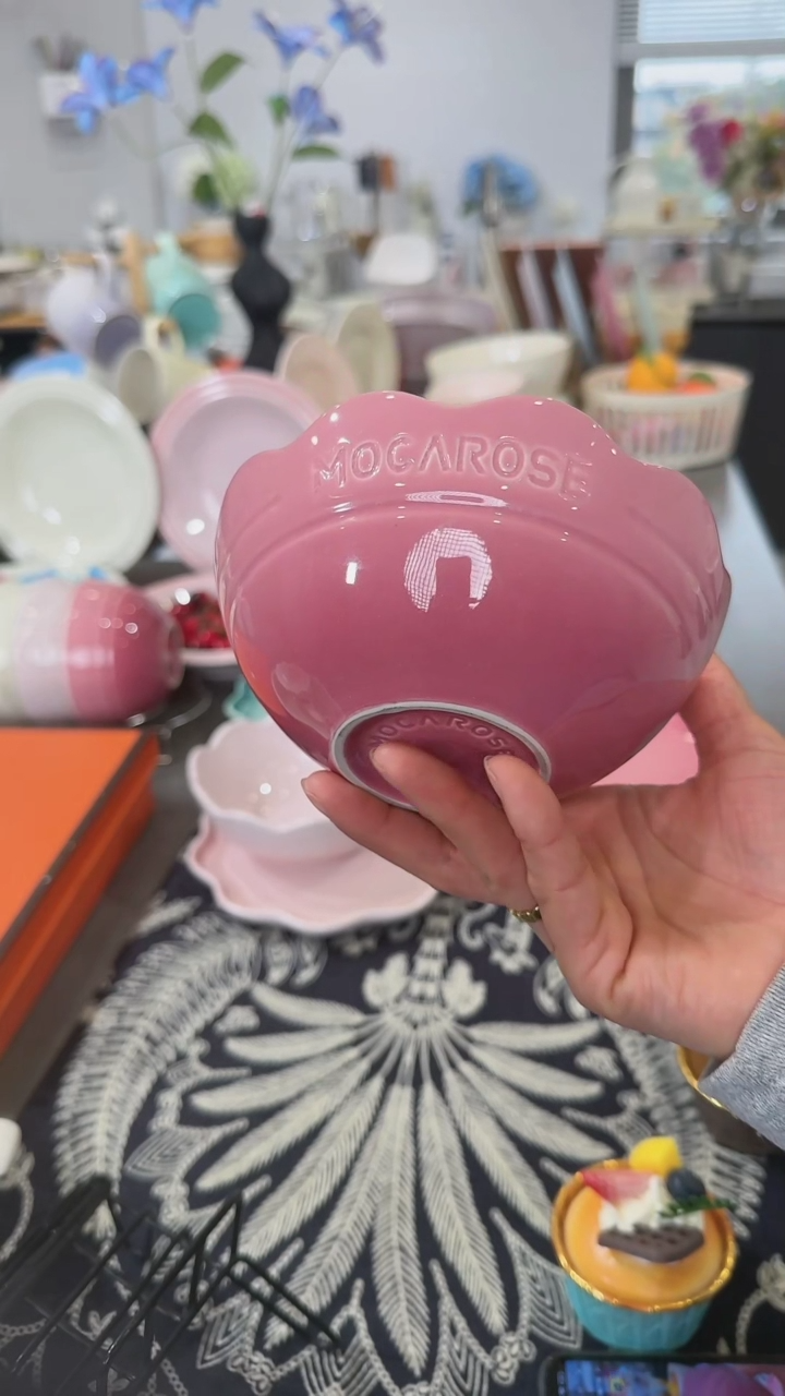 【闪购商品】瓷炻彩花边碗14CM-玫瑰粉