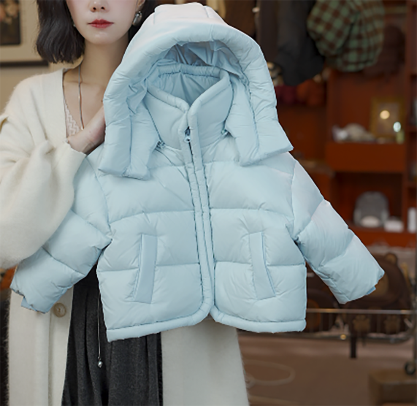 2024新款男女童韩版时尚洋气蓝色格子保暖加厚冬季蓝色加厚羽绒服