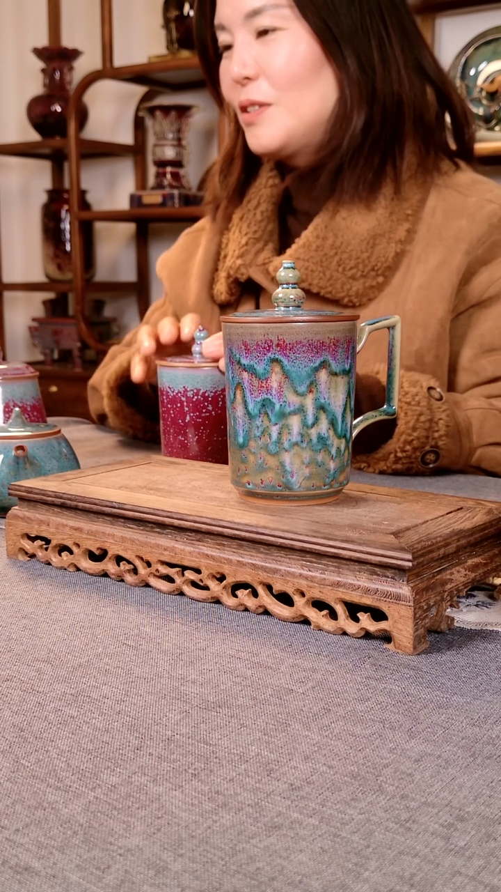 瓷片福禄杯 土魂钧瓷