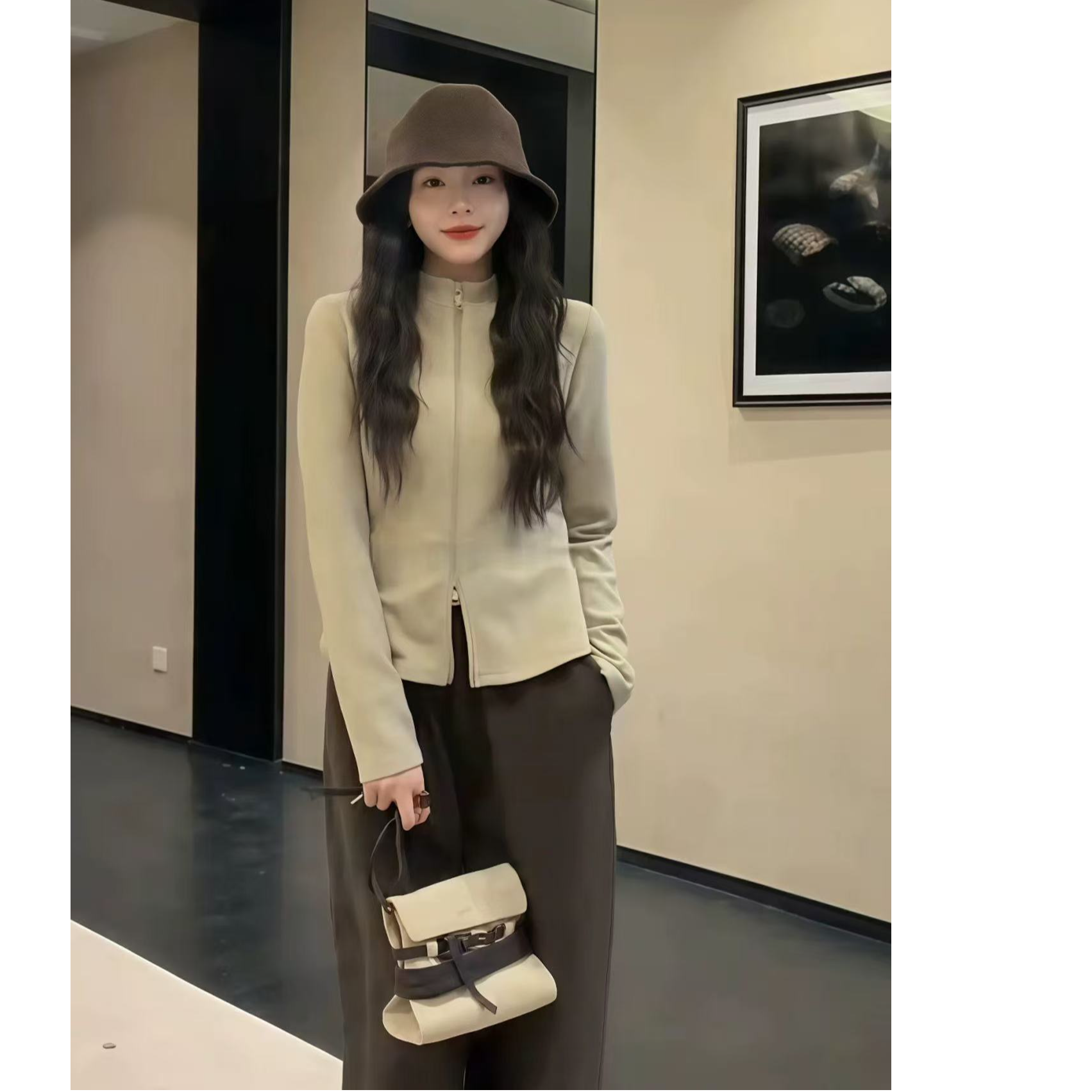 拉链修身长袖开衫外套新款冬季韩系气质上衣99950