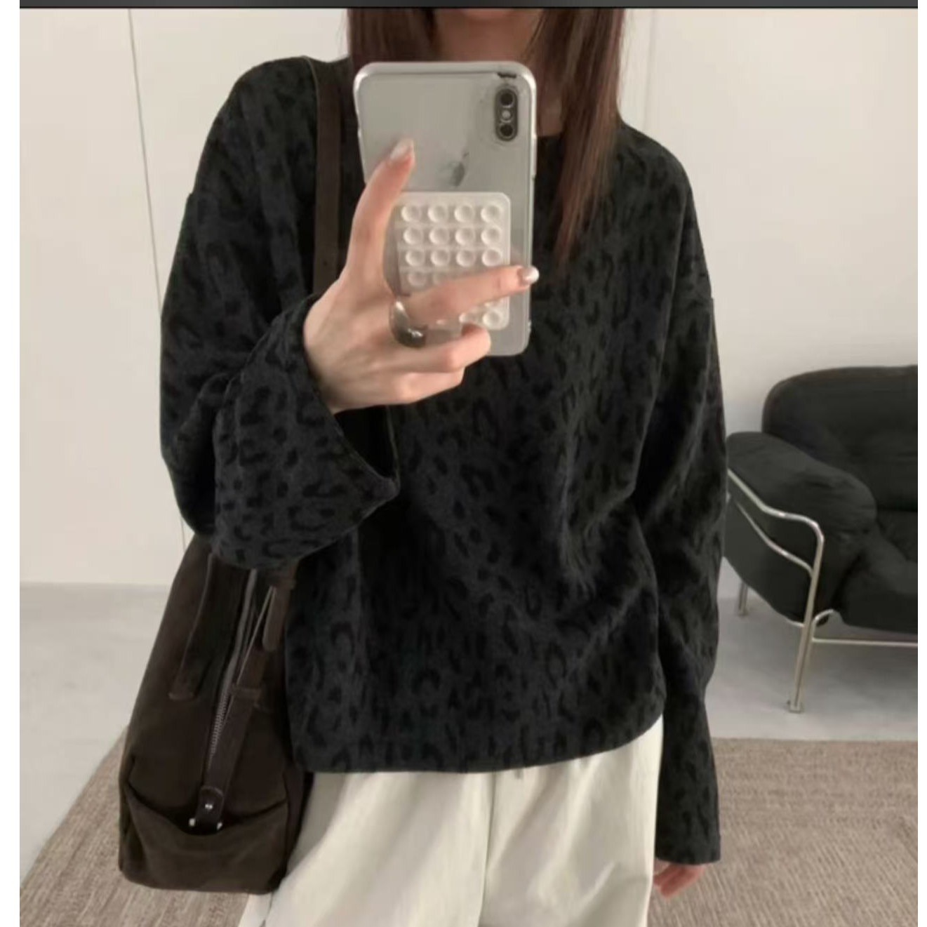 加绒·慵懒风~ 洋气复古豹纹长袖T恤百搭上衣打底衫女休闲25128