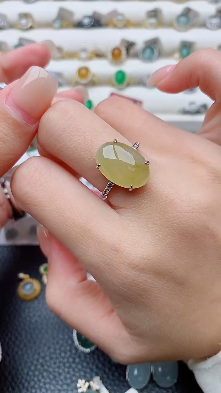 银S925镶嵌戒指翡翠这****口正品 纯天然翡翠