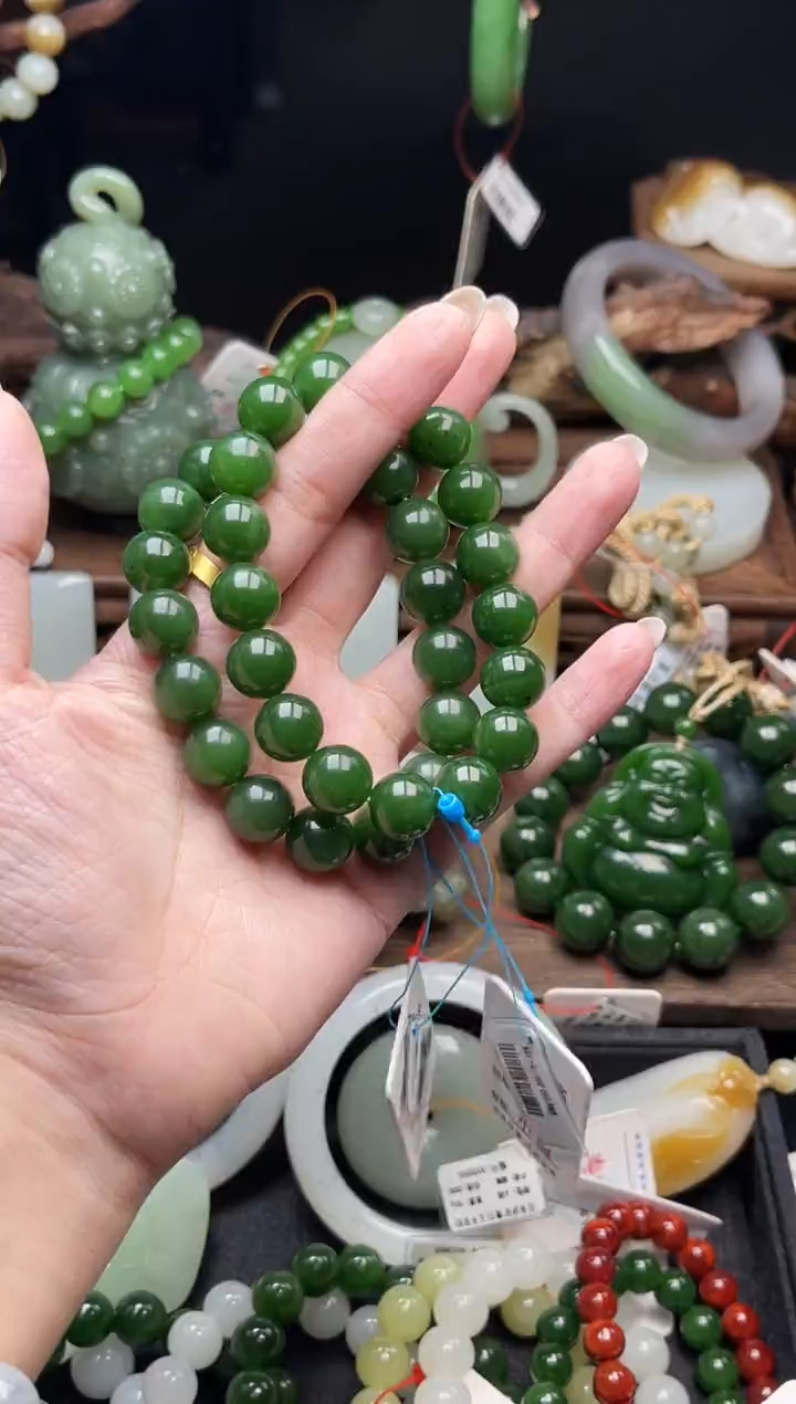 手串未镶嵌和田玉卡12俄料碧玉 圆珠多样性发一