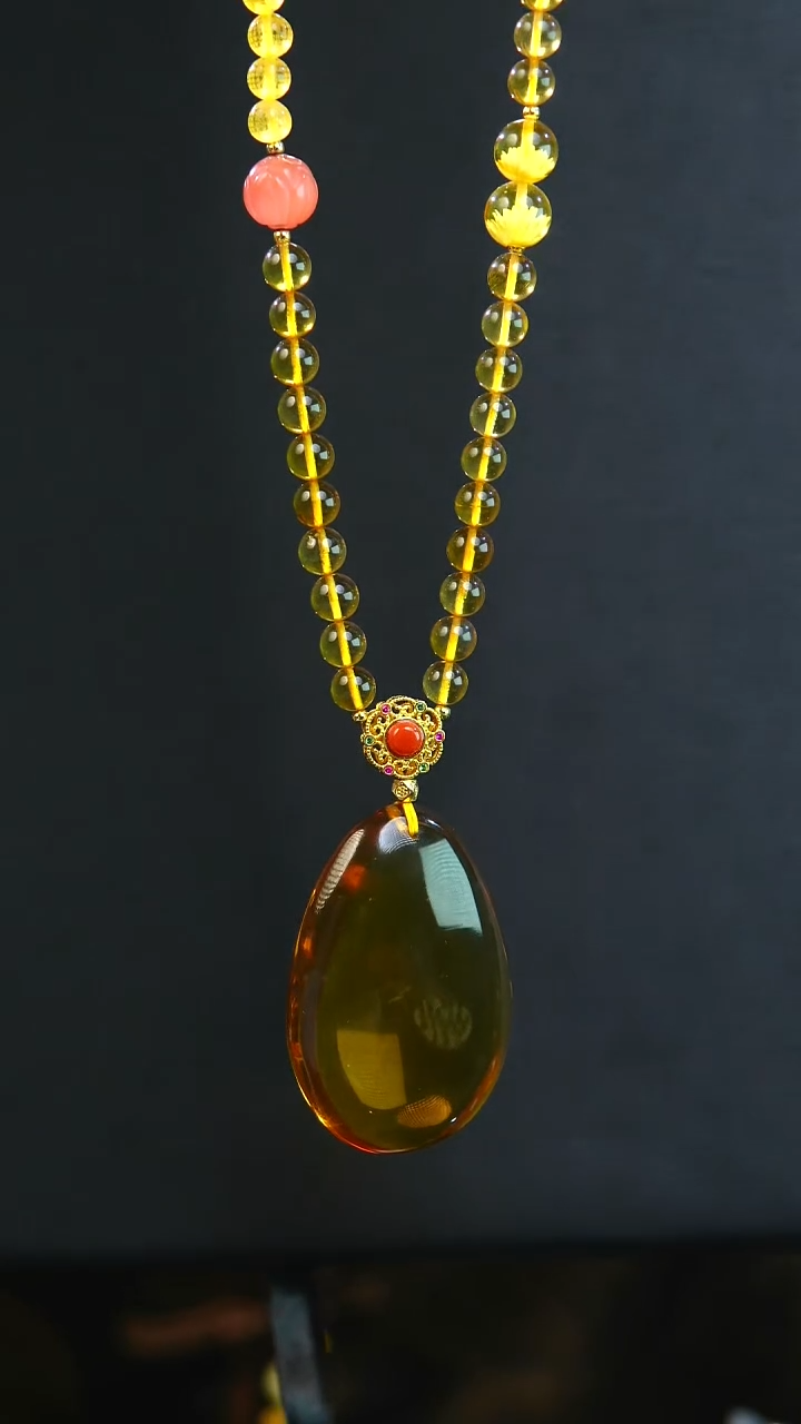 未镶嵌颈饰琥珀英*天然墨西哥蓝珀水滴吊坠项链单款单件
