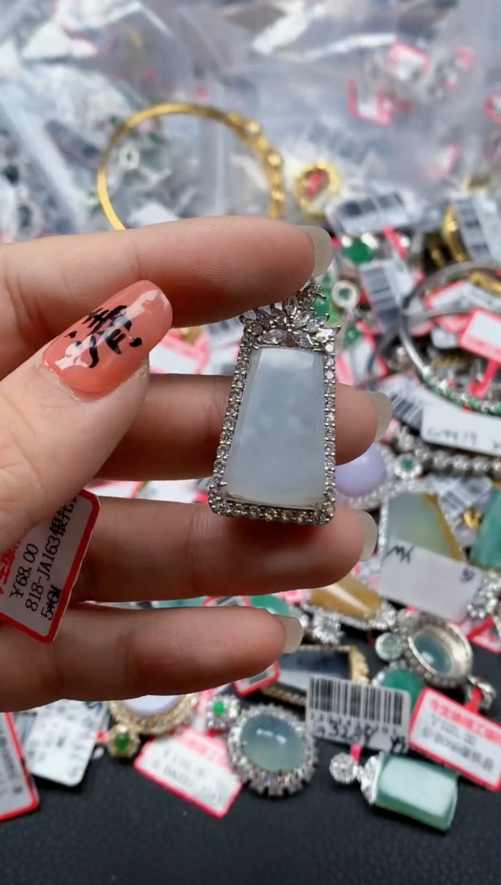 银S925镶嵌戒指翡翠天然A货缅甸翡翠