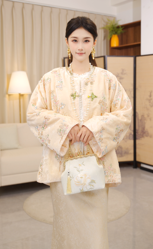 LULOZ【金簪翠】冬季新款高级感重工刺绣国风新中式厚外套