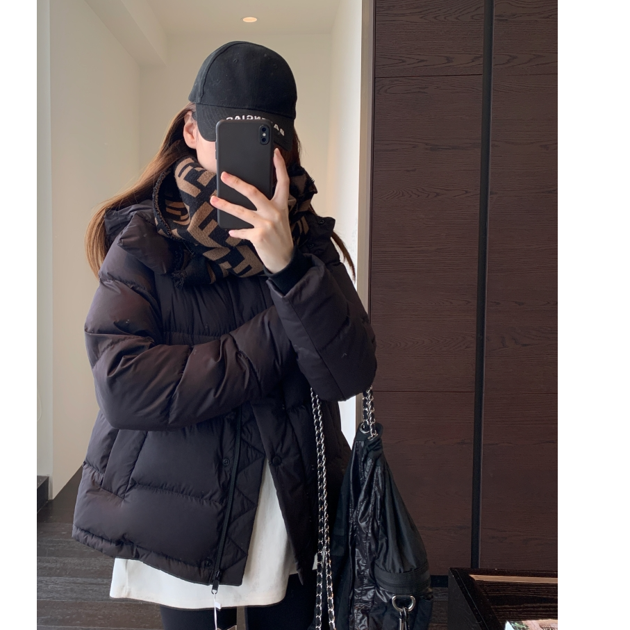 Lu五格95安心绒可溯源白鸭绒羽绒服女短款加厚宽松可拆卸帽保暖潮