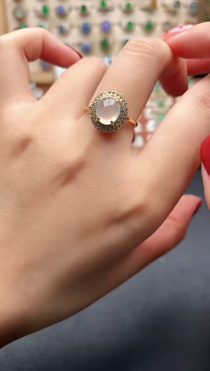 银S925镶嵌戒指翡翠一物一证一礼盒