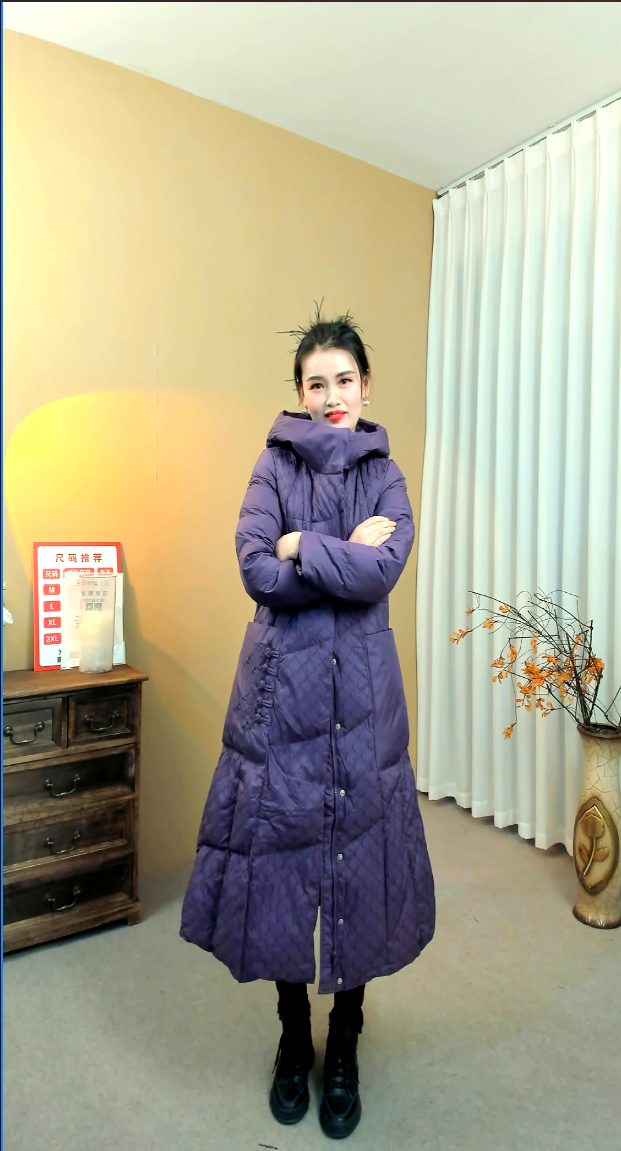 1302时尚连帽保暖过膝休闲修身冬季大码羽绒服