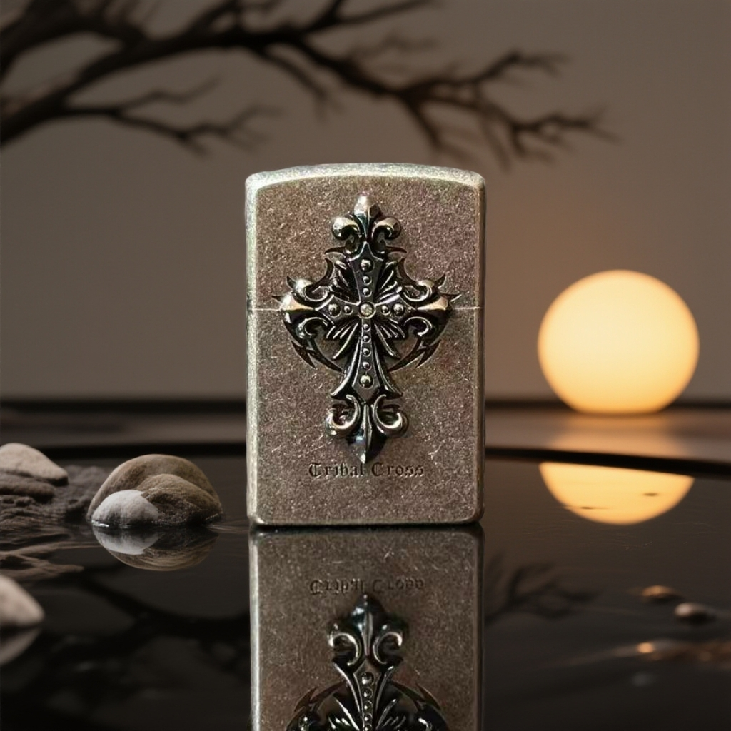 古银作旧天使克罗心十字砂轮打火机【全新机无煤油】