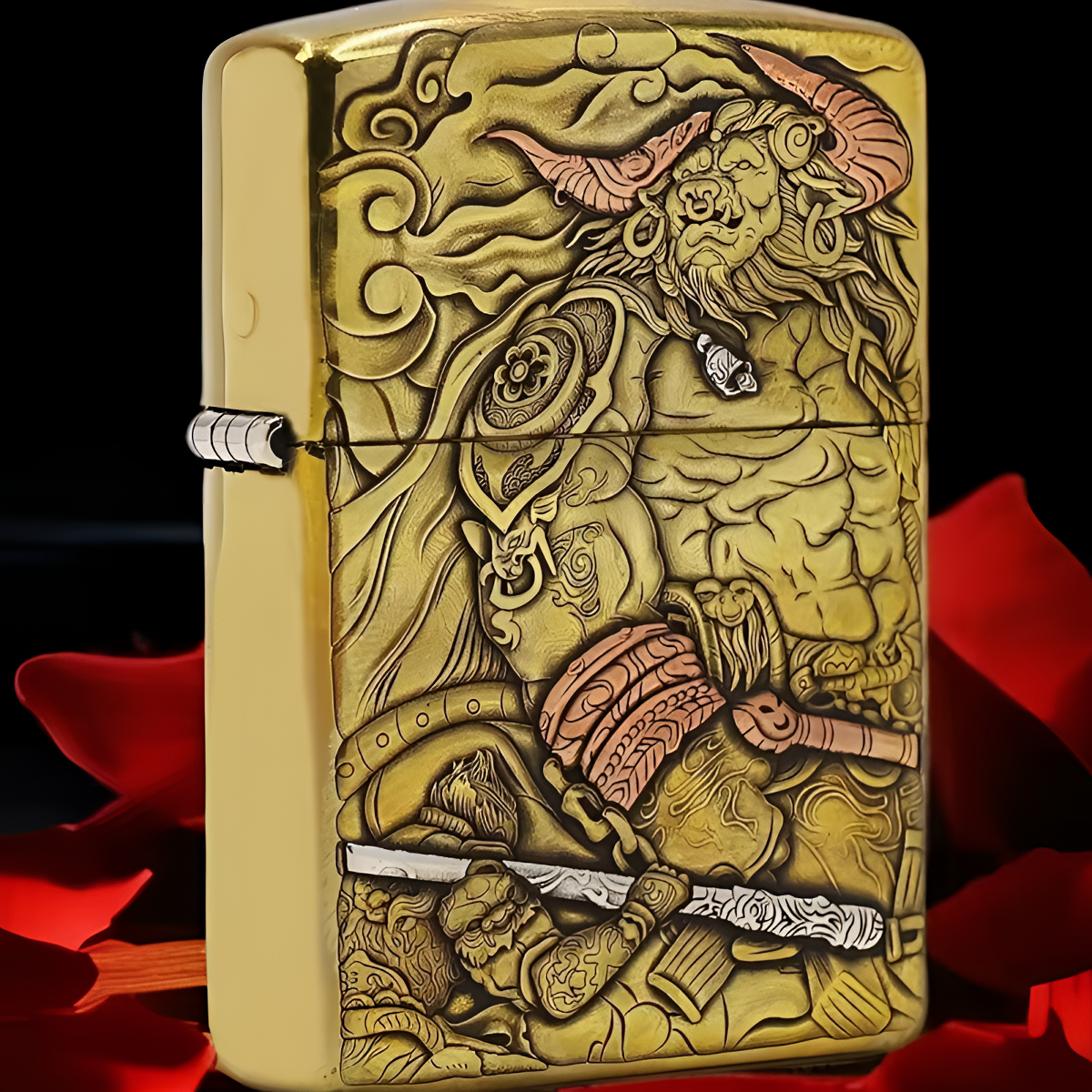 ZIPPO/之宝打火机牛魔九尾黄铜盔甲镶嵌男士防风煤油男友礼物DYJ1