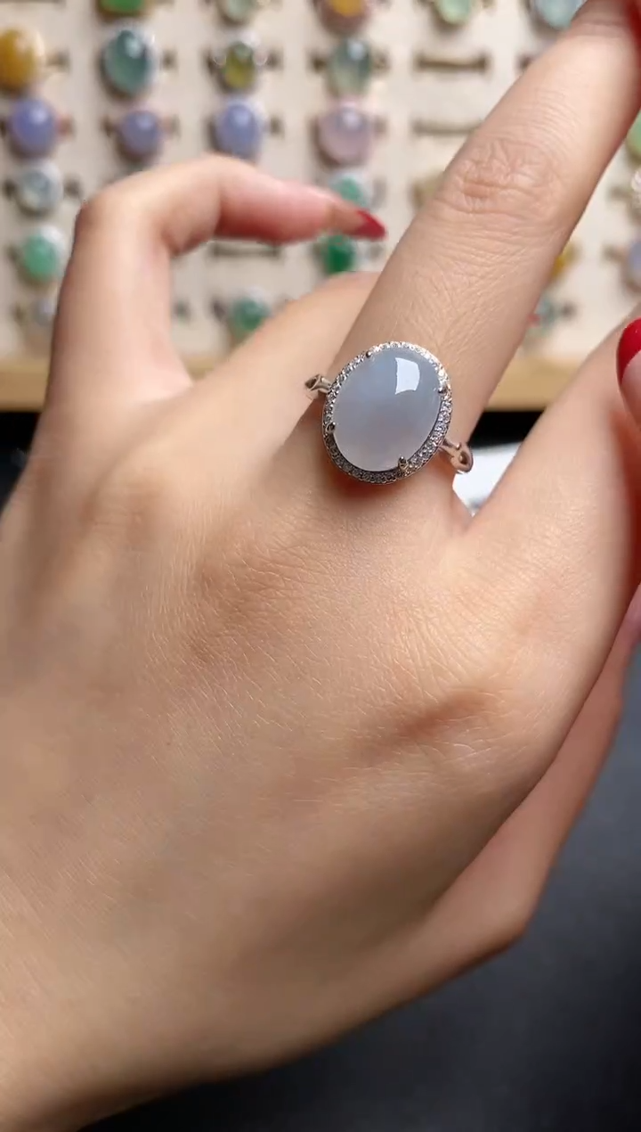 【闪购商品】翡翠戒指银S925镶嵌一物一证一礼盒