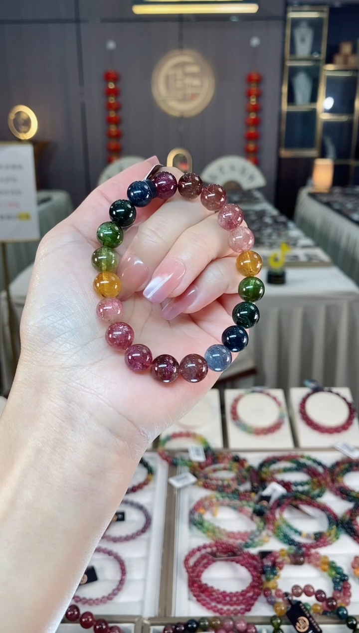 未镶嵌老矿碧玺色标彩虹单圈手串9mm+碧玺hon多样性发货一条