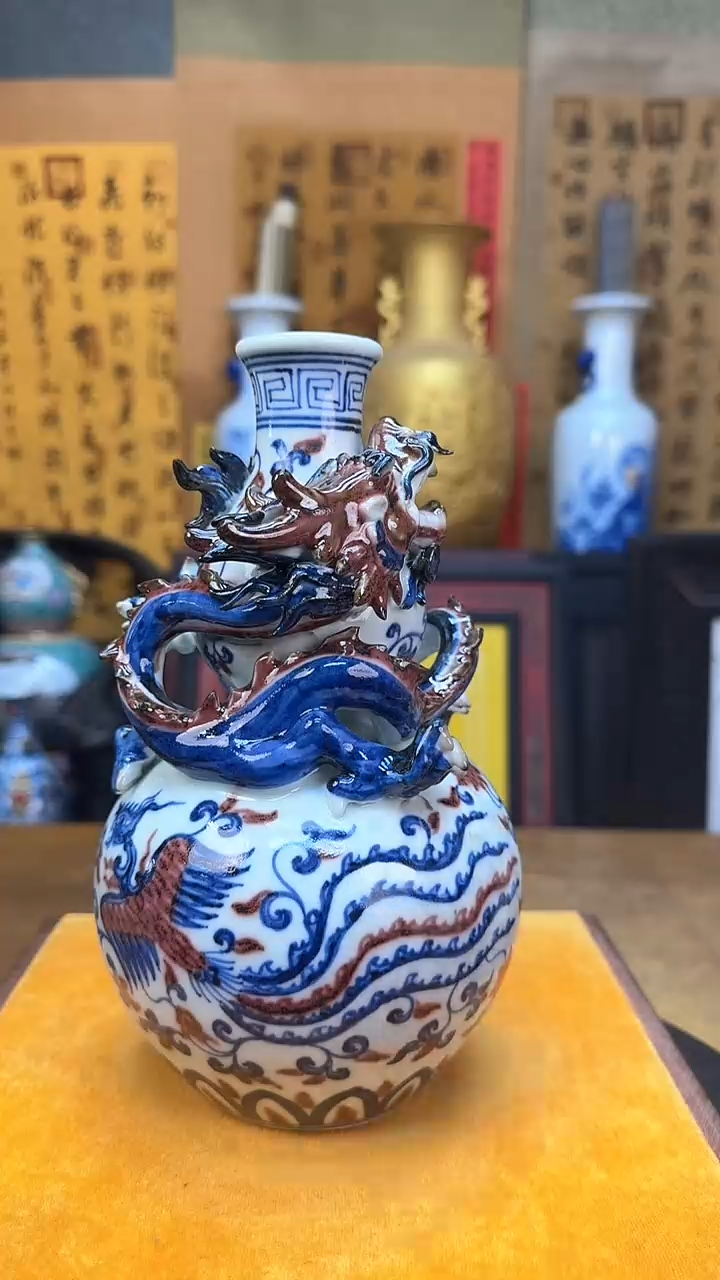 【闪购商品】瓶景德镇陶瓷客厅摆件攀龙葫芦