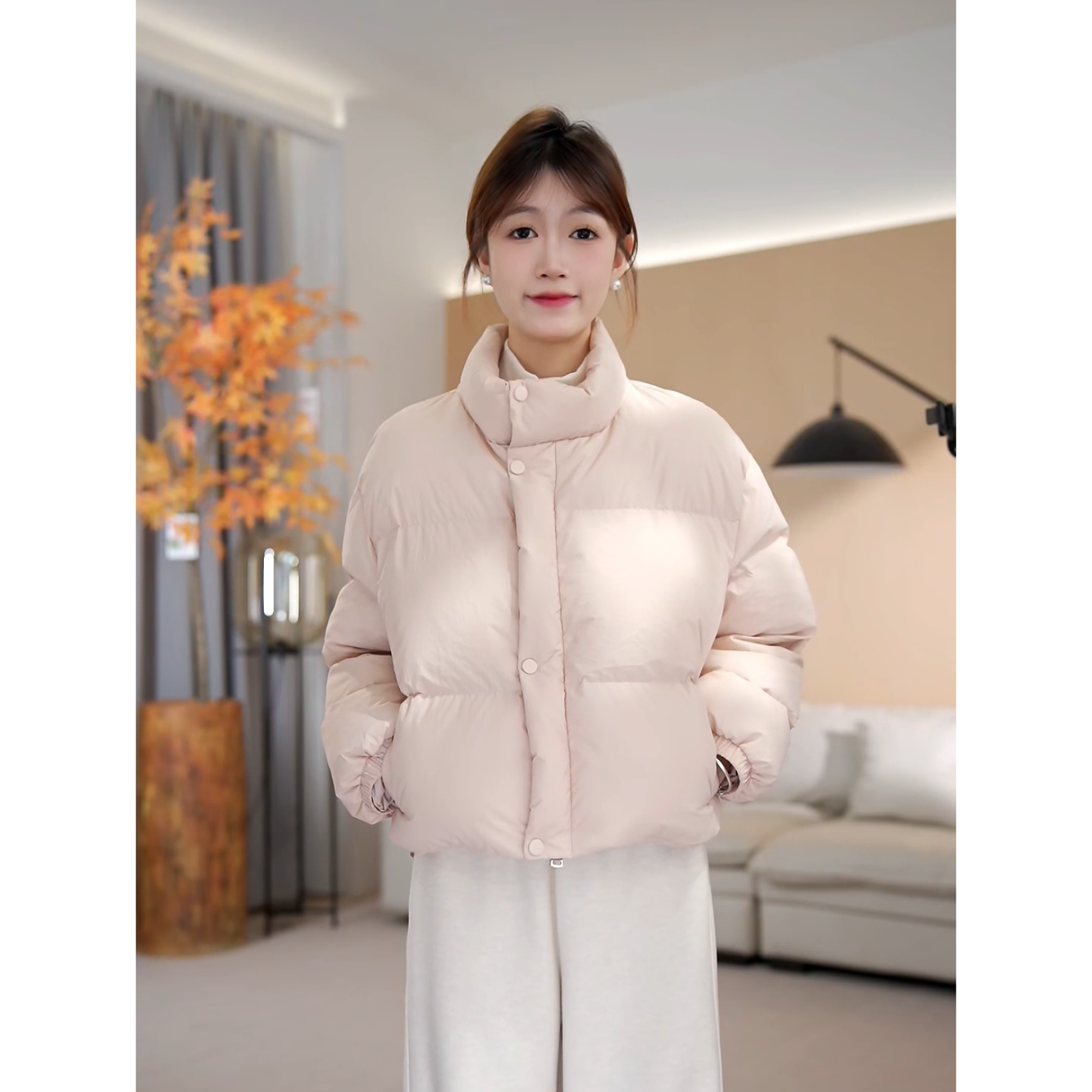 （周周小个子）冬季新款休闲百搭立领棉服韩版纯色简约-YJ1117